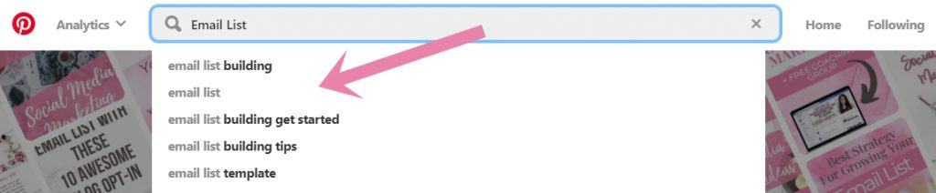 Type your keyword in Pinterest search box