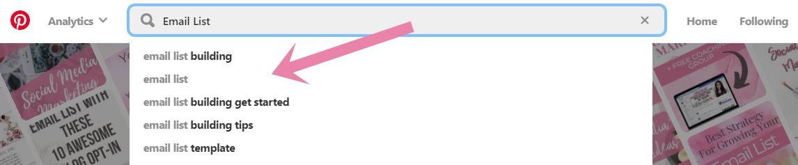 Type your keyword in Pinterest search box