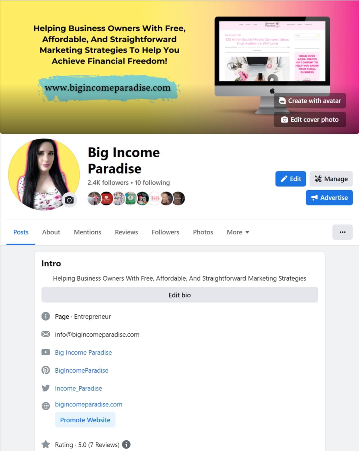 An example of a Facebook page for business