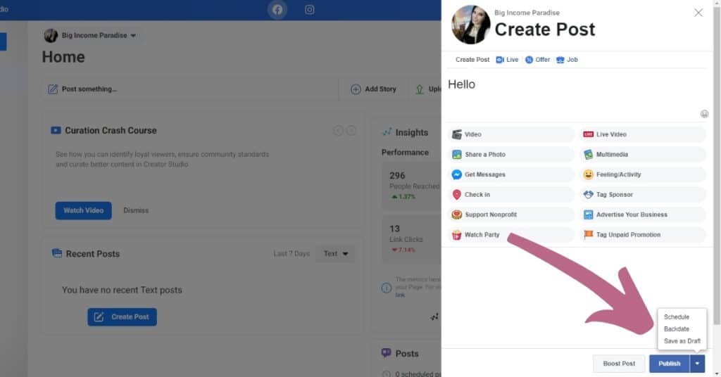 How to schedule posts on a Facebook page - schedule facebook post