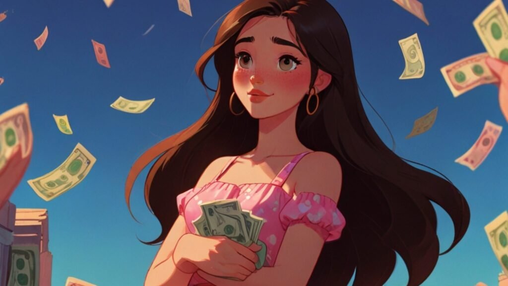 beautiful woman holding her money