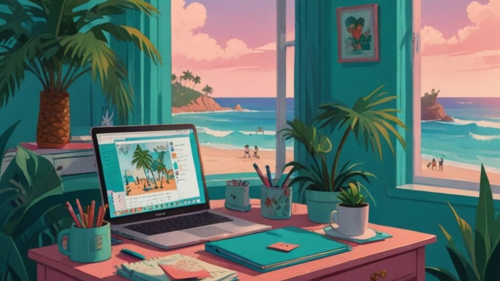 blue teal home office