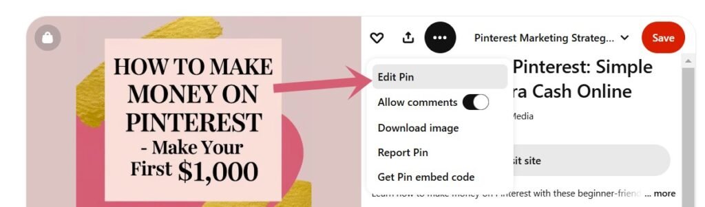 Click Edit Pin and Then Delete