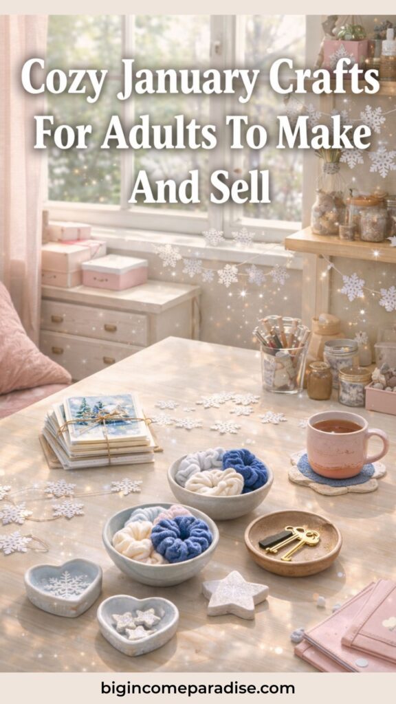 These January Crafts are made for beginners who still want results that look good enough to sell. You will get easy crafts to sell that do not need fancy tools or a craft room. The goal is to make money with simple items people actually want right after the holidays. This list focuses on January crafts for adults that feel cozy, useful, and giftable. You will also find quick crafts to sell so you can finish projects fast and list them the same week.