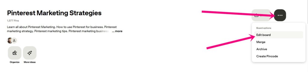 change Pinterest board names - edit Pinterest board
