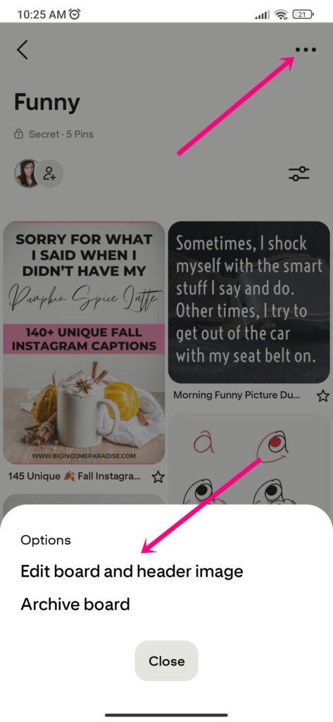 Edit board and header image