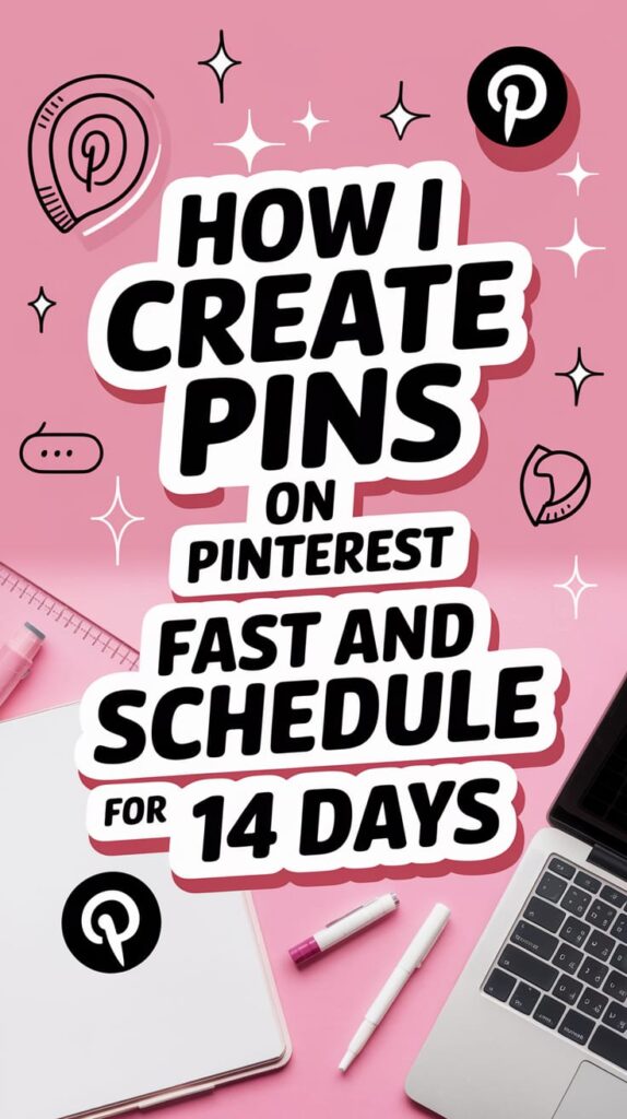 Here's how to create pins on Pinterest when you don't have that much time. I'll share with you my whole process step by step, so you'll see how easy it is. You’ll see how I pick keywords and how I use my tool that created pin titles and descriptions fast. I batch 70 pins and schedule them for 14 days. You’ll leave with a repeatable flow you can use for your own pins. See the whole process.