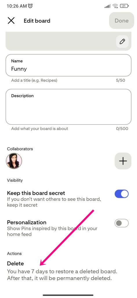 how to delete Pinterest boards