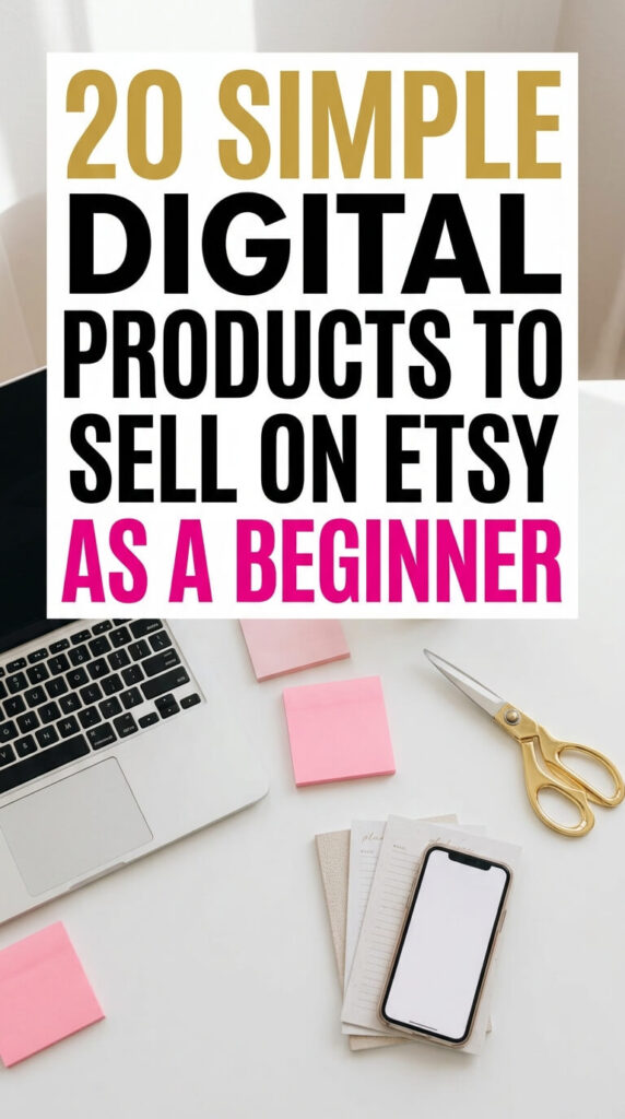 If your brain keeps bouncing between 10 ideas, then these 20 digital products to sell on Etsy can help you settle on one to quickly create. You'll start making money on Etsy with these digital ideas. Everything is in one list, so you don't have to keep jumping around. You'll also get tips on making products people want to buy. Get the full list.