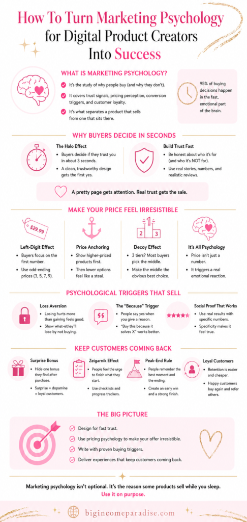 If you sell digital products, understanding the psychology of marketing gives you a real edge. There is a big difference between tactics that feel pushy and triggers that genuinely connect with buyers. This blog post explains which marketing psychology triggers make sense for digital product creators and how to apply them. You will walk away with a clearer picture of what is actually driving purchase decisions.