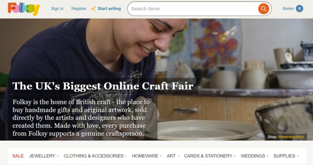 Screenshot from Folksy