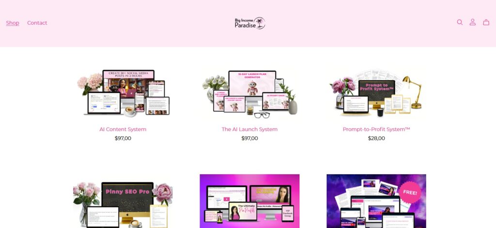 Screenshot of my Payhip shop