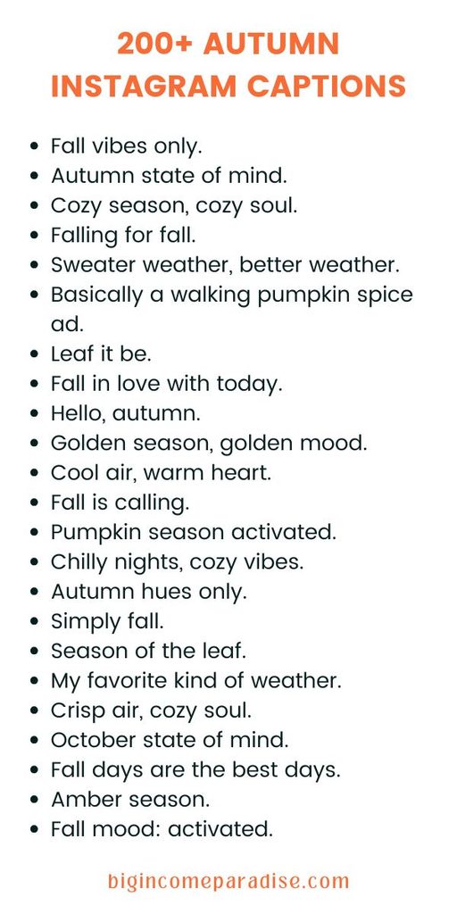 Whether you're posting pumpkin patch pics or a cozy coffee shot, these 200+ autumn Instagram captions have you covered. You'll find fall post captions for pretty much every kind of photo you're planning this season. No more typing and deleting the same three words. Grab all the captions on my blog.